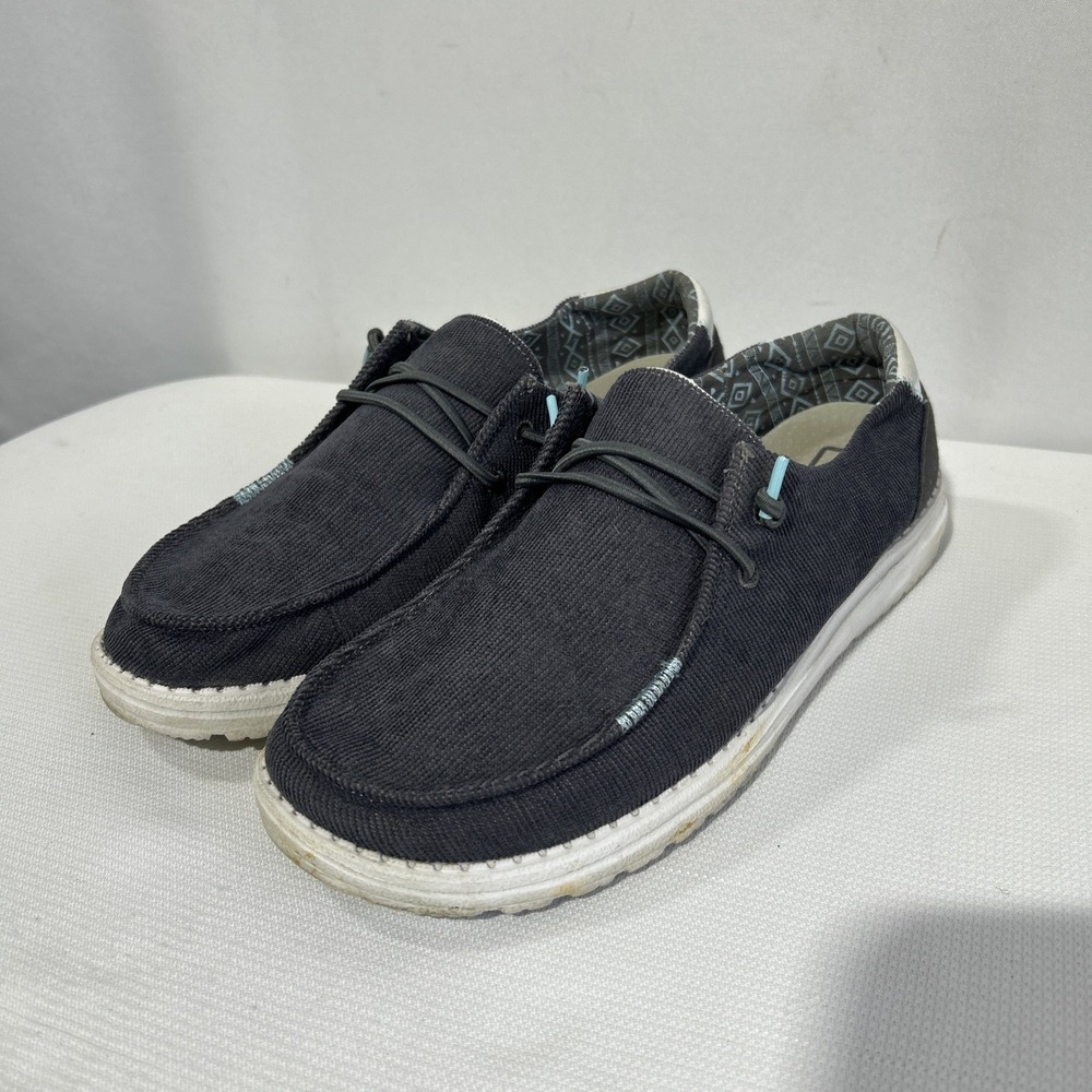 Hey Dude Wendy Corduroy Carbon Shoes Women's Sz 10 Gray Shiny Ankle Accent